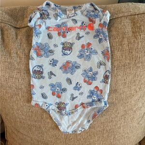 Carhartt Light Blue Kids Bodysuit with Floral and Basket Print